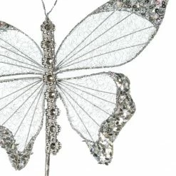 The Christmas Palace 9" SILVER BUTTERFLY PICK SET OF 6 Butterflies