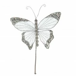 The Christmas Palace 9" SILVER BUTTERFLY PICK SET OF 6 Butterflies