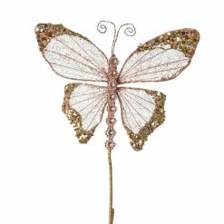 The Christmas Palace 9" CHAMPAGNE BUTTERFLY PICK SET OF 6