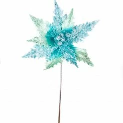 The Christmas Palace Flowers 20" AQUA POINSETTIA SET OF 6
