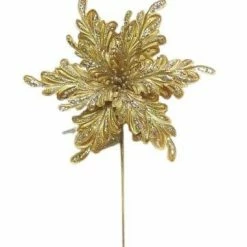 The Christmas Palace 15" GOLD VELVET POINSETTIA SET OF 6