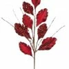 The Christmas Palace 25" RED & GOLD SEQUIN LEAF BRANCH SET OF 6 Stems & Picks