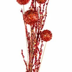 The Christmas Palace 28" RED GLITTER BALL SPRAY SET OF 6