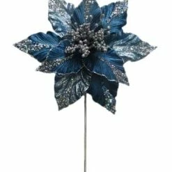 The Christmas Palace Flowers 14" DARK BLUE POINSETTIA SET OF 6