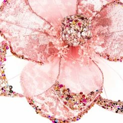 The Christmas Palace Flowers 17" PINK GLITTER HIBISCUS SET OF 6