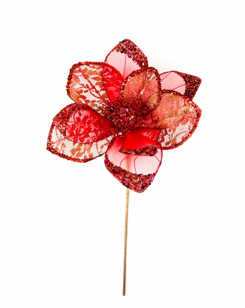 Cheap π― The π Christmas Palace 17" RED GLITTER HIBISCUS SET OF 6 Flowers π 1 The Christmas Palace 17" RED GLITTER HIBISCUS SET OF 6 Flowers