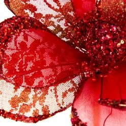 The Christmas Palace 17" RED GLITTER HIBISCUS SET OF 6 Flowers