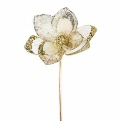 The Christmas Palace Gilded Elegance 17" CELLINE GLITTER HIBISCUS SET OF 6