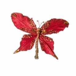 The Christmas Palace 9" RED VELVET BUTTERFLY CLIP SET OF 6