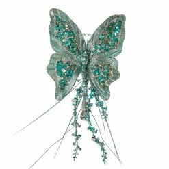 The Christmas Palace 7" TIFFANY BLUE SEQUIN BUTTERFLY CLIP SET OF 6 Butterflies