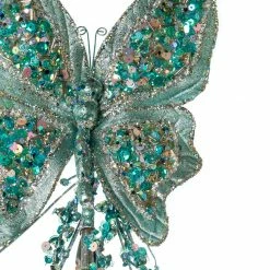 The Christmas Palace 7" TIFFANY BLUE SEQUIN BUTTERFLY CLIP SET OF 6 Butterflies