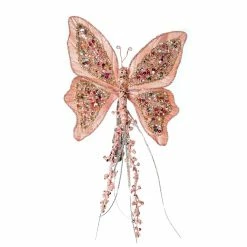The Christmas Palace 7" PINK SEQUIN BUTTERFLY CLIP SET OF 6