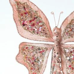 The Christmas Palace 7" PINK SEQUIN BUTTERFLY CLIP SET OF 6