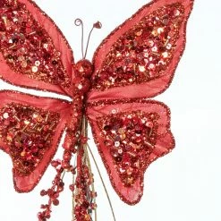 The Christmas Palace 7" RED SEQUIN BUTTERFLY CLIP SET OF 6 Butterflies