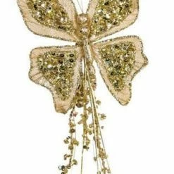 The Christmas Palace Butterflies 7" GOLD SEQUIN BUTTERFLY CLIP SET OF 6