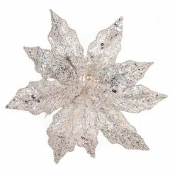 New π The π Christmas Palace Crystal Elegance 12" WHITE & SILVER JEWEL POINSETTIA SET OF 6 𧨠6 The Christmas Palace Crystal Elegance 12