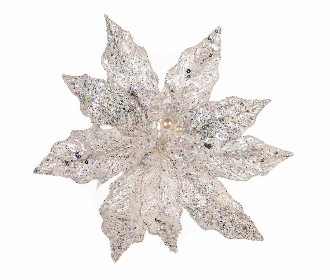 New π The π Christmas Palace Crystal Elegance 12" WHITE & SILVER JEWEL POINSETTIA SET OF 6 𧨠3 The Christmas Palace Crystal Elegance 12" WHITE & SILVER JEWEL POINSETTIA SET OF 6