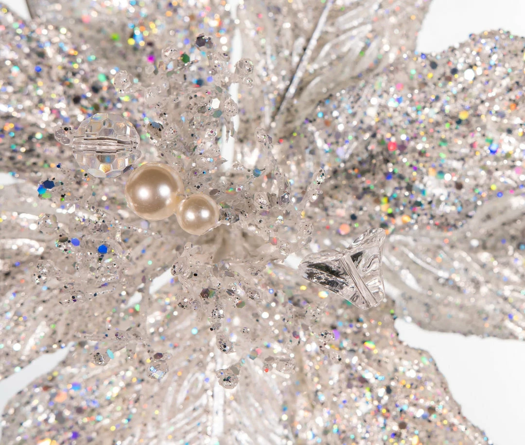 New π The π Christmas Palace Crystal Elegance 12" WHITE & SILVER JEWEL POINSETTIA SET OF 6 𧨠2 The Christmas Palace Crystal Elegance 12" WHITE & SILVER JEWEL POINSETTIA SET OF 6