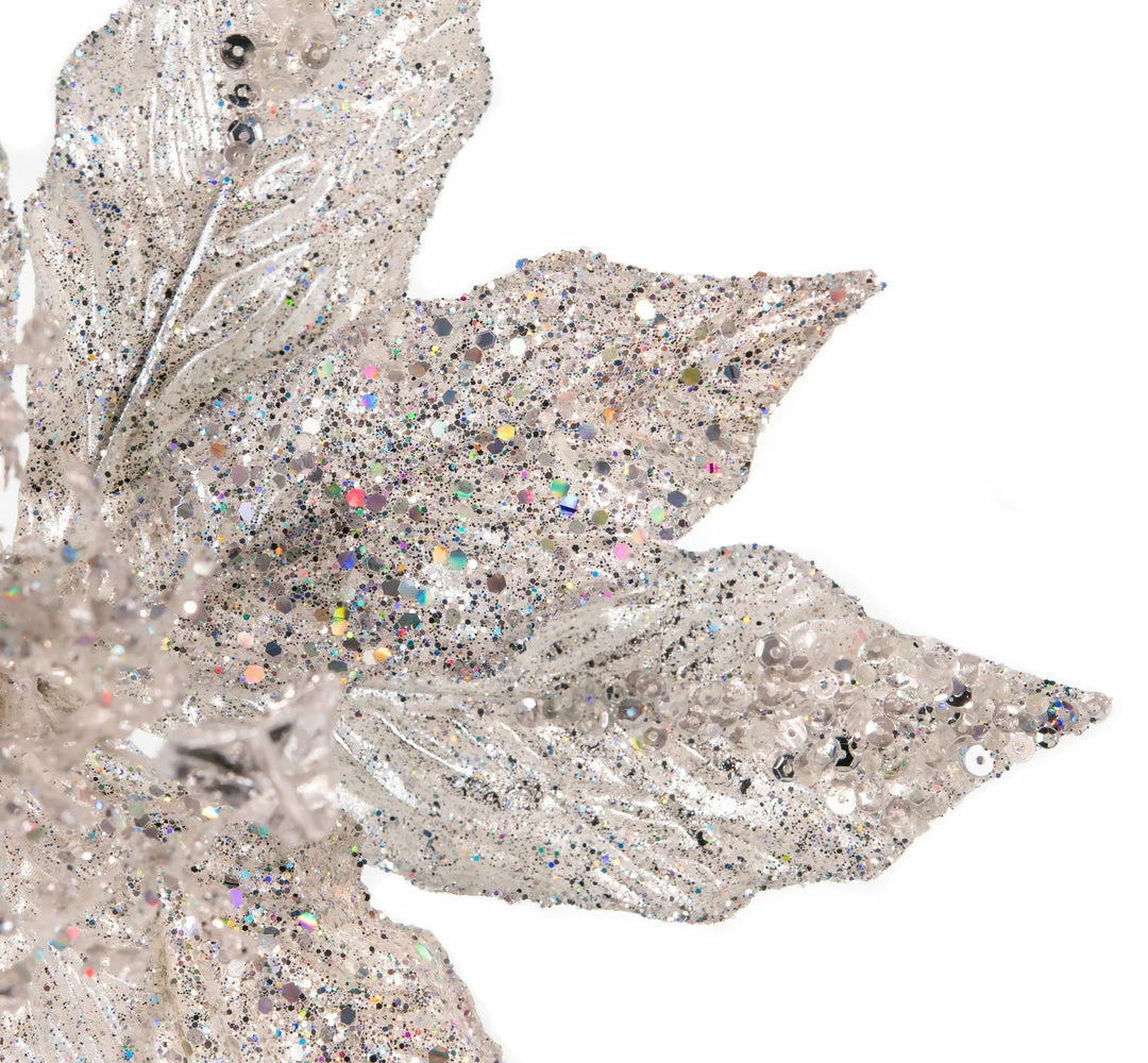 New π The π Christmas Palace Crystal Elegance 12" WHITE & SILVER JEWEL POINSETTIA SET OF 6 𧨠4 The Christmas Palace Crystal Elegance 12" WHITE & SILVER JEWEL POINSETTIA SET OF 6