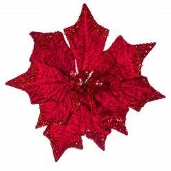 The Christmas Palace Yuletide Traditions 21" RED VELVET POINSETTIA STEM SET OF 4
