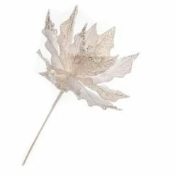 The Christmas Palace Flowers 14" WHITE GLITTER POINSETTIA SET OF 6