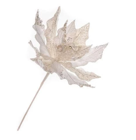 Wholesale 𧨠The π Christmas Palace Flowers 14" WHITE GLITTER POINSETTIA SET OF 6 π 1 The Christmas Palace Flowers 14" WHITE GLITTER POINSETTIA SET OF 6