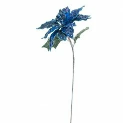The Christmas Palace 18" BLUE & GRAY POINSETTIA STEM SET OF 6