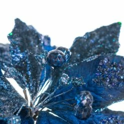 The Christmas Palace 18" BLUE & GRAY POINSETTIA STEM SET OF 6