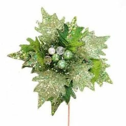 The Christmas Palace 17" GREEN JEWEL FLOWER STEM SET OF 6 Flowers