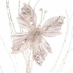 The Christmas Palace 22" WHITE BUTTERFLY SPRAY SET OF 6 Stems & Picks