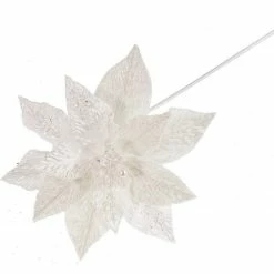 The Christmas Palace Flowers 18" WHITE POINSETTIA STEM SET OF 6