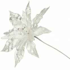 The Christmas Palace Flowers 15" WHITE POINSETTIA PICK SET OF 6