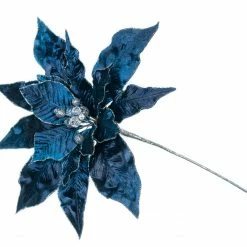 The Christmas Palace Flowers 15" MIDNIGHT BLUE POINSETTIA PICK SET OF 6