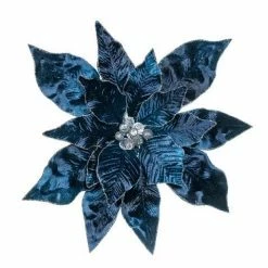 The Christmas Palace Flowers 15" MIDNIGHT BLUE POINSETTIA PICK SET OF 6