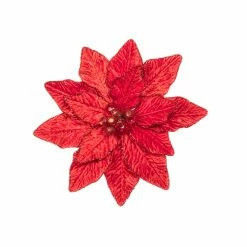 The Christmas Palace 9" RED VELVET POINSETTIA PICK SET OF 6 Yuletide Traditions