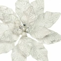 The Christmas Palace 9" WHITE VELVET POINSETTIA PICK SET OF 6 Crystal Elegance