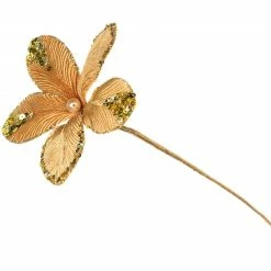 The Christmas Palace 9" GOLD MINI VELVET FLOWER PICK SET OF 12