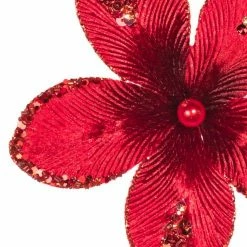 The Christmas Palace Yuletide Traditions 9" RED MINI VELVET FLOWER PICK SET OF 12