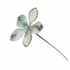 The Christmas Palace 9" SILVER MINI VELVET FLOWER PICK SET OF 12 Flowers