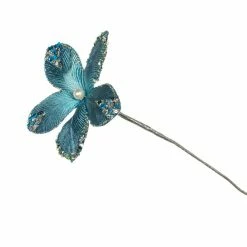 The Christmas Palace 9" ARCTIC BLUE MINI VELVET FLOWER PICK SET OF 12 Flowers