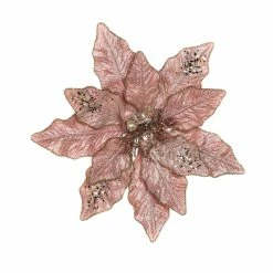 The Christmas Palace 12" PINK GLITTER POINSETTIA SET OF 6 Flowers