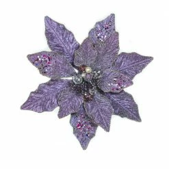 The Christmas Palace 12" PURPLE GLITTER POINSETTIA SET OF 6