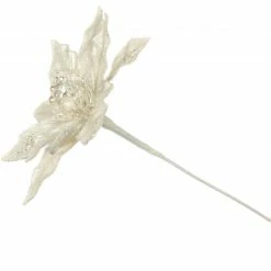 The Christmas Palace 12" WHITE GLITTER POINSETTIA SET OF 6 Crystal Elegance