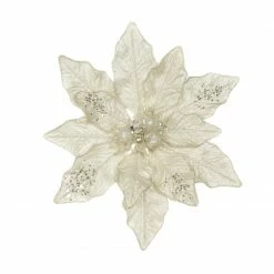 The Christmas Palace 12" WHITE GLITTER POINSETTIA SET OF 6 Crystal Elegance
