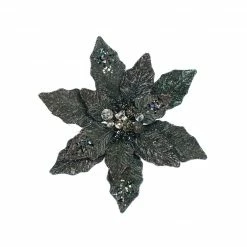 The Christmas Palace 12" BLACK GLITTER POINSETTIA SET OF 6