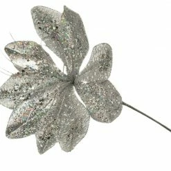 The Christmas Palace 14" SILVER POINSETTIA PICK SET OF 6