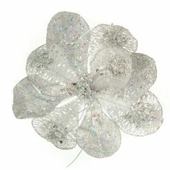 The Christmas Palace 14" SILVER POINSETTIA PICK SET OF 6