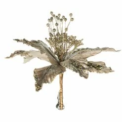 The Christmas Palace Flowers 11" PLATINUM POINSETTIA CLIP SET OF 6