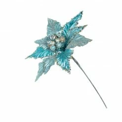 The Christmas Palace Flowers 12" BLUE POINSETTIA PICK SET OF 6