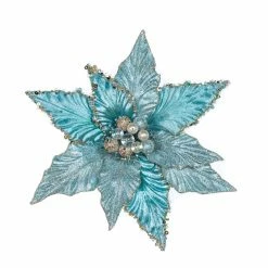 The Christmas Palace Flowers 12" BLUE POINSETTIA PICK SET OF 6